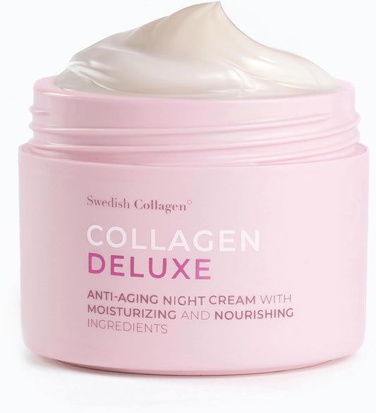 Swedish Collagen Deluxe, 50 ml | Anti-Aging Night Cream with Retinol, Collagen Peptides, Vitamin E and Niacinamide | Skin Treatment and Face Moisturiser for Hydration and Skin Health