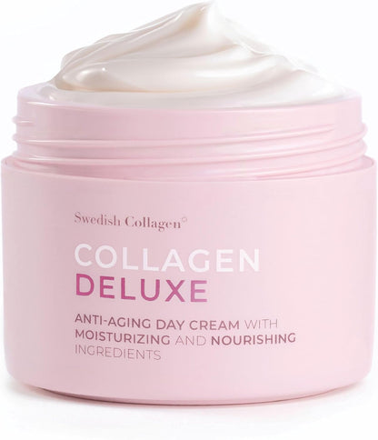 Swedish Collagen Deluxe, 50 ml | Anti-Aging Day Cream with Retinol, Collagen Peptides, Vitamin E and Aloe Vera | Skin Treatment and Face Moisturiser for Hydration and Skin Health