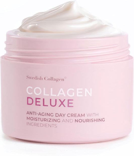 Swedish Collagen Deluxe, 50 ml | Anti-Aging Day Cream with Retinol, Collagen Peptides, Vitamin E and Aloe Vera | Skin Treatment and Face Moisturiser for Hydration and Skin Health