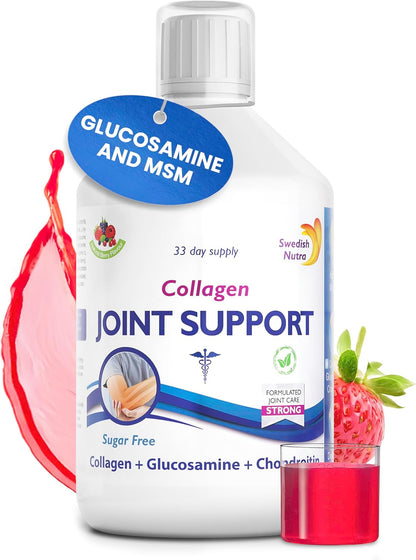Swedish Nutra - Joint Support Collagen - Pack of 500ml, 33 Day Supply | Berry Flavour | with Glucosamine & MSM | 100% Natural Flavour, Sugar & Gluten Free | High Absorption Rate
