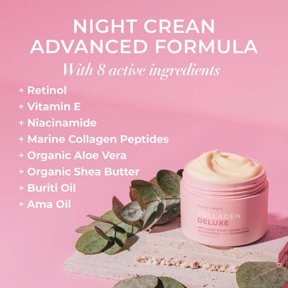 Swedish Collagen Deluxe, 50 ml | Anti-Aging Night Cream with Retinol, Collagen Peptides, Vitamin E and Niacinamide | Skin Treatment and Face Moisturiser for Hydration and Skin Health