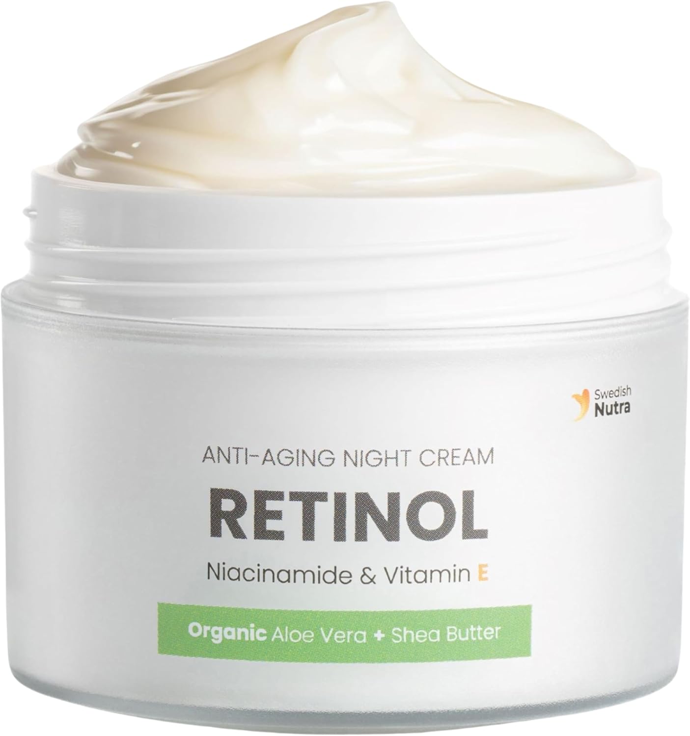 Swedish Nutra Anti-Ageing Retinol Night Cream, 50 ml | Infused with Vegan Collagen, Vitamin E, Niacinamide, Organic Aloe Vera & Shea Butter | Soothing Face Moisturiser for Skin Health & Hydration