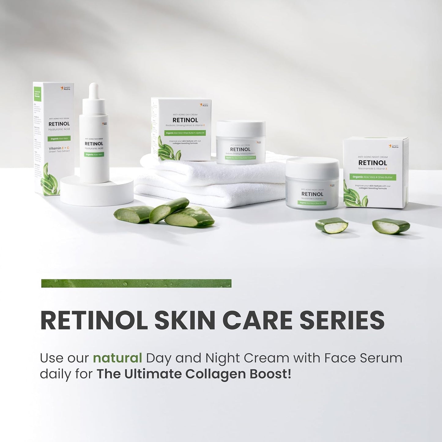 Swedish Nutra Anti-Ageing Retinol Day Cream 50ml | Infused with Vegan Collagen, Bisabolol, Ginseng Extract, Vitamin E, Organic Aloe Vera, Shea Butter & Jojoba Oil | Face Moisturiser for Skin Hydration