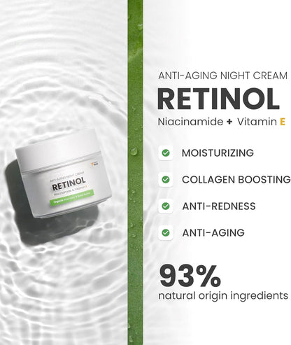 Swedish Nutra Anti-Ageing Retinol Night Cream, 50 ml | Infused with Vegan Collagen, Vitamin E, Niacinamide, Organic Aloe Vera & Shea Butter | Soothing Face Moisturiser for Skin Health & Hydration