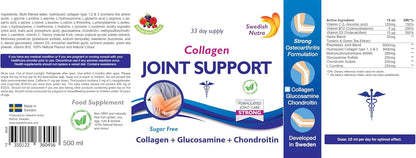 Swedish Nutra - Joint Support Collagen - Pack of 500ml, 33 Day Supply | Berry Flavour | with Glucosamine & MSM | 100% Natural Flavour, Sugar & Gluten Free | High Absorption Rate