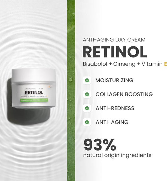 Swedish Nutra Anti-Ageing Retinol Day Cream 50ml | Infused with Vegan Collagen, Bisabolol, Ginseng Extract, Vitamin E, Organic Aloe Vera, Shea Butter & Jojoba Oil | Face Moisturiser for Skin Hydration