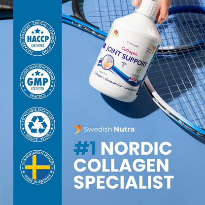Swedish Nutra - Joint Support Collagen - Pack of 500ml, 33 Day Supply | Berry Flavour | with Glucosamine & MSM | 100% Natural Flavour, Sugar & Gluten Free | High Absorption Rate