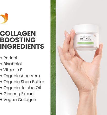 Swedish Nutra Anti-Ageing Retinol Day Cream 50ml | Infused with Vegan Collagen, Bisabolol, Ginseng Extract, Vitamin E, Organic Aloe Vera, Shea Butter & Jojoba Oil | Face Moisturiser for Skin Hydration