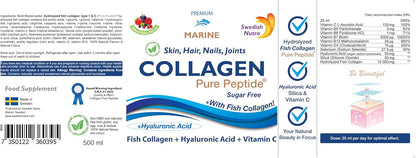 Swedish Nutra - Hydrolyzed Marine Collagen Liquid Supplement - Pack of 500 ml, 20 Day Supply | Pure Peptide and Vitamins for Healthy Hair, Skin, Nails and Joints I 100% Natural Berry Flavour