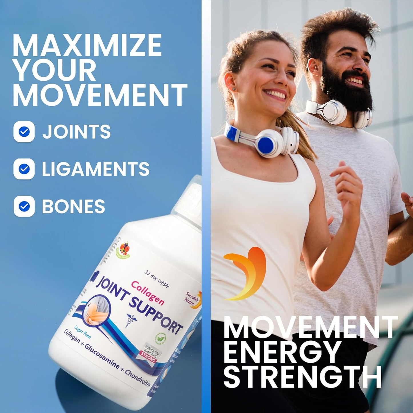 Swedish Nutra - Joint Support Collagen - Pack of 500ml, 33 Day Supply | Berry Flavour | with Glucosamine & MSM | 100% Natural Flavour, Sugar & Gluten Free | High Absorption Rate