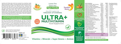 Swedish Nutra - Ultra+ Multivitamin Liquid Food Supplement - Pack of 500 ml, 33 Day Supply | Packed with Vitamins, Minerals, Super Greens & Aminos to Boost Energy & Immunity I Natural Orange Flavour
