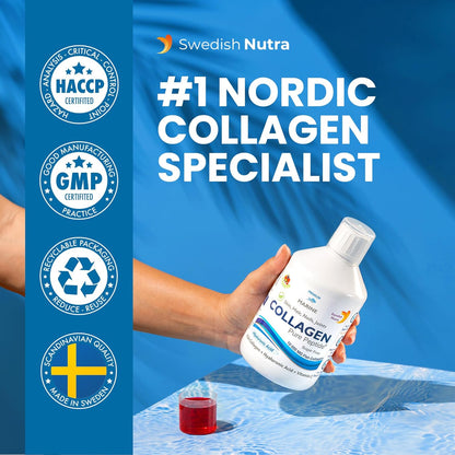 Swedish Nutra - Hydrolyzed Marine Collagen Liquid Supplement - Pack of 500 ml, 20 Day Supply | Pure Peptide and Vitamins for Healthy Hair, Skin, Nails and Joints I 100% Natural Berry Flavour