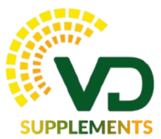 Logo for VD Supplements with yellow and green design on a white background