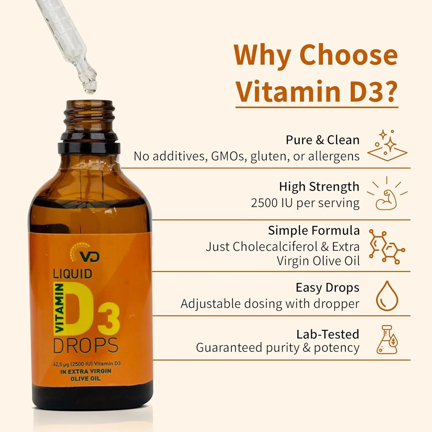 VD Liquid Vitamin D3 Drops 2500IU (50ml)