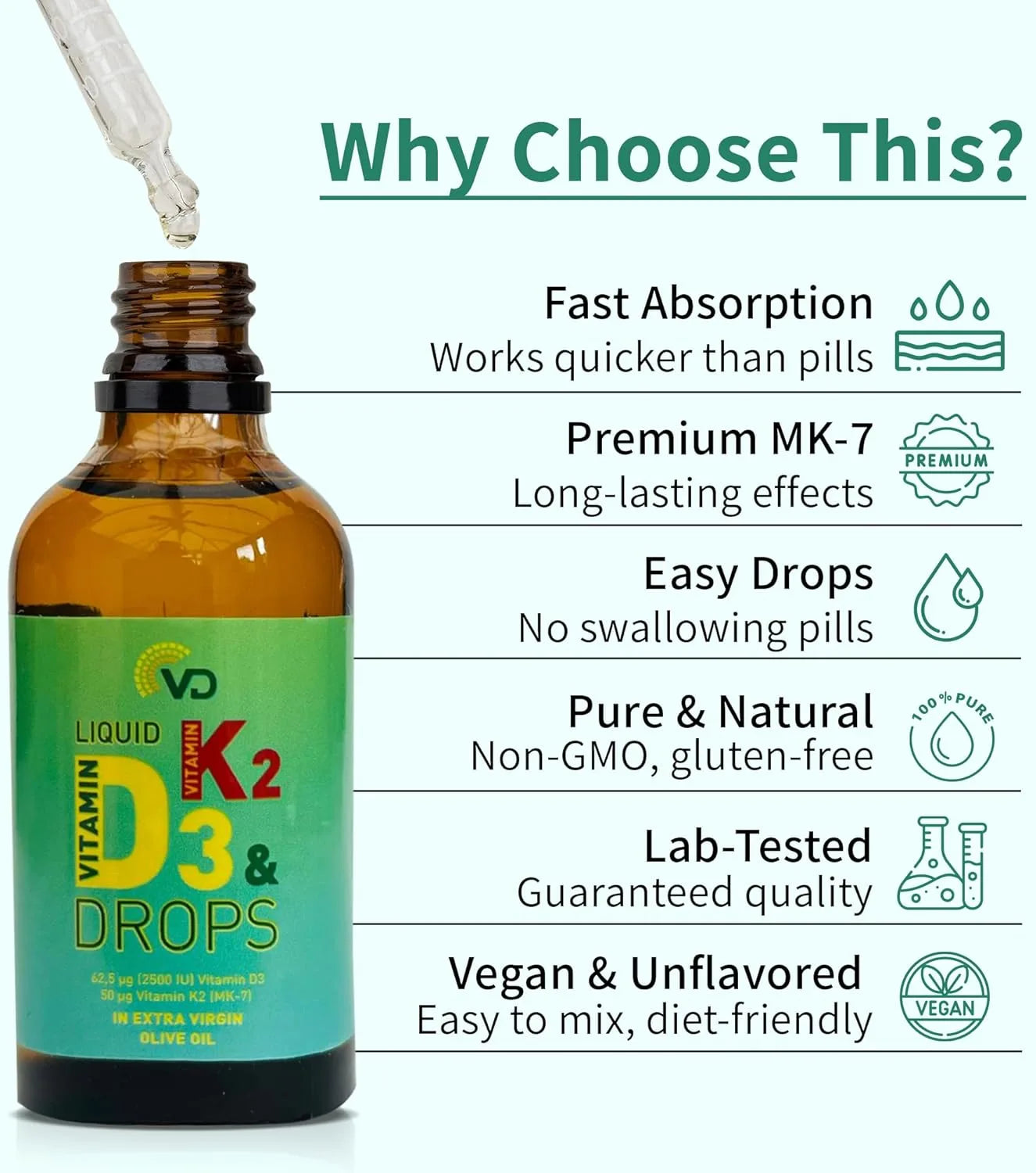 VD Liquid Vitamin D3 2500 IU & K2 MK-7 50 UG (50ml)